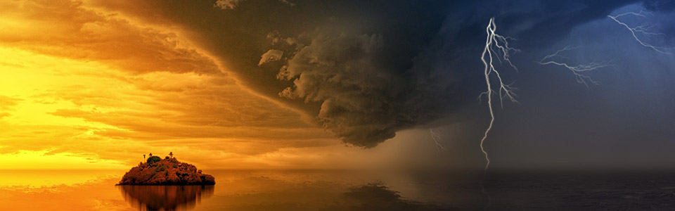 picture of sunset on one side and thunderstorm on the other
